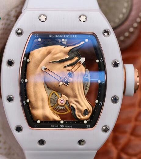 Review Replica Richard Mille RM 52-02 White CERAMIC Titanium Gold Horse Head watches prices